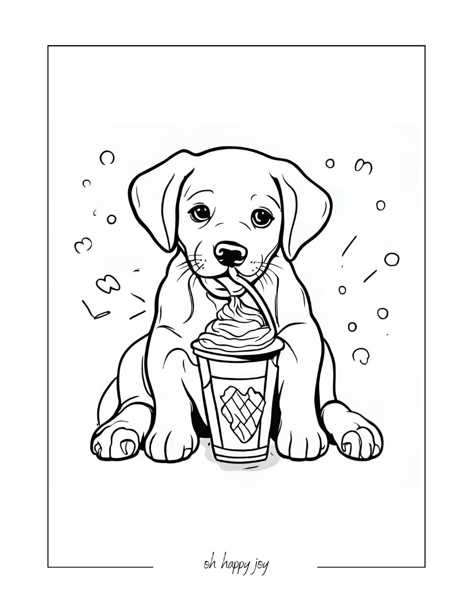 cute labrador and milkshake coloring page