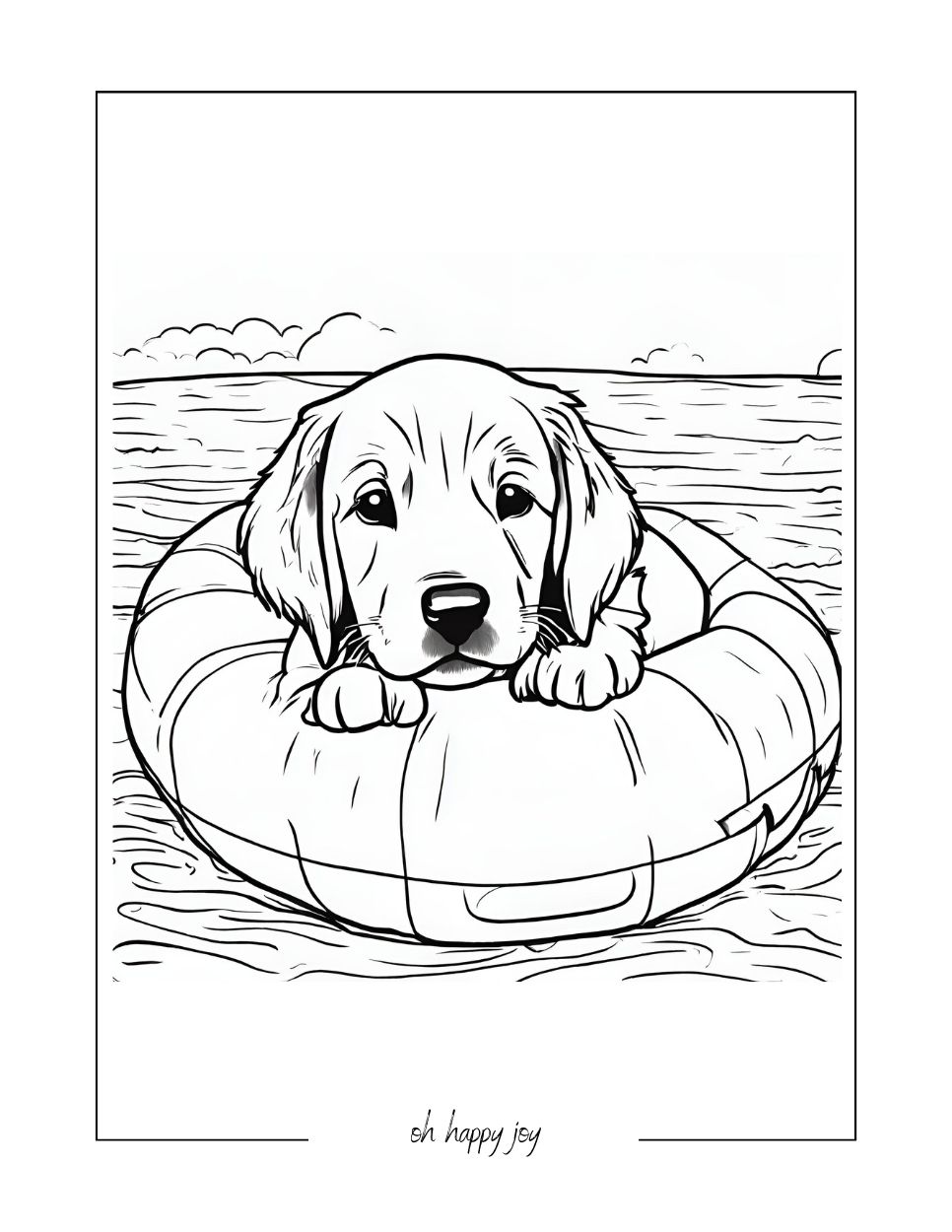 floating golden retriever coloring page