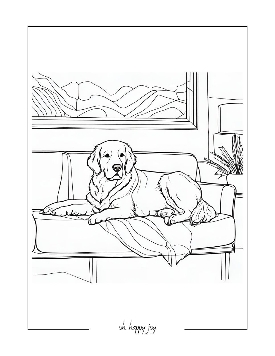 golden retriever at home coloring page