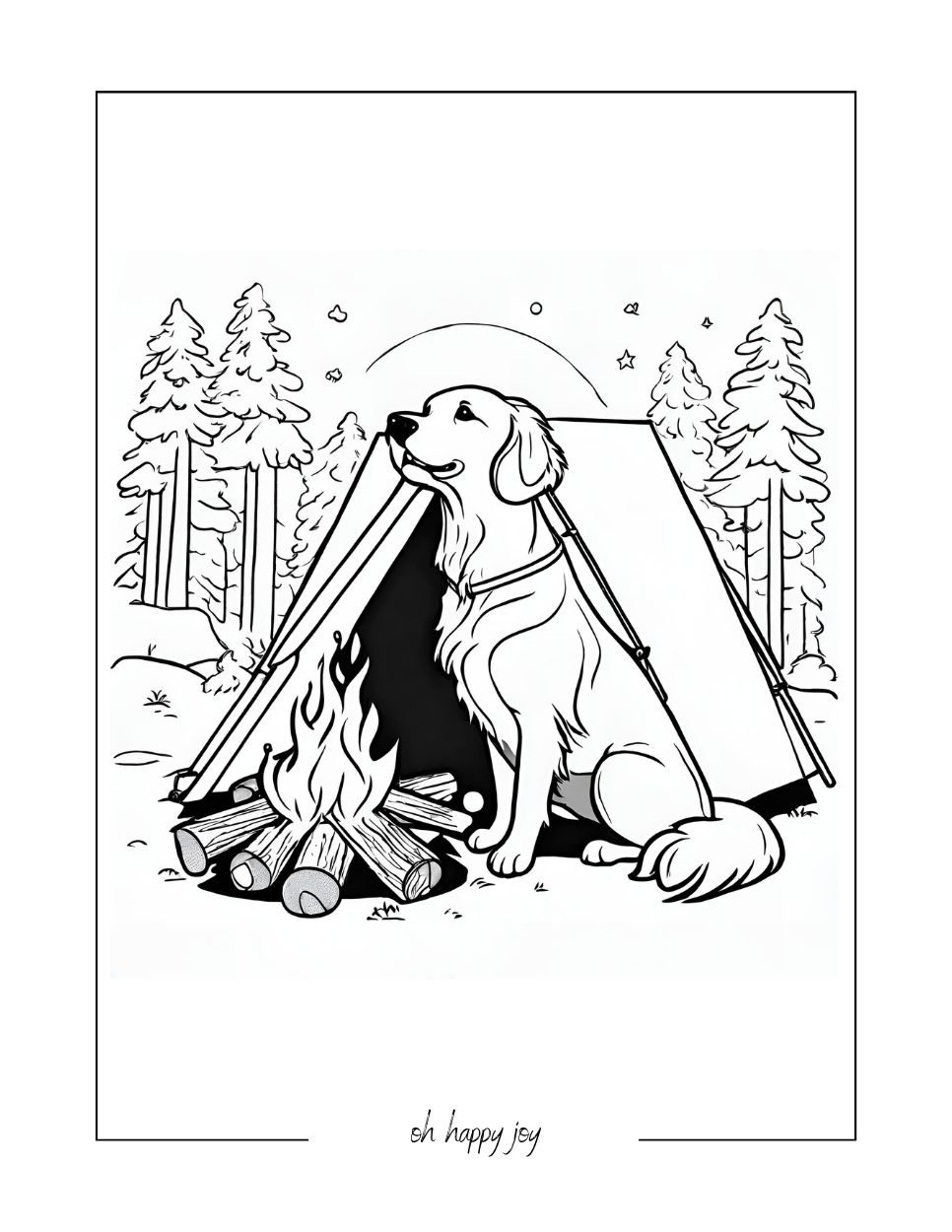 golden retriever camping coloring page
