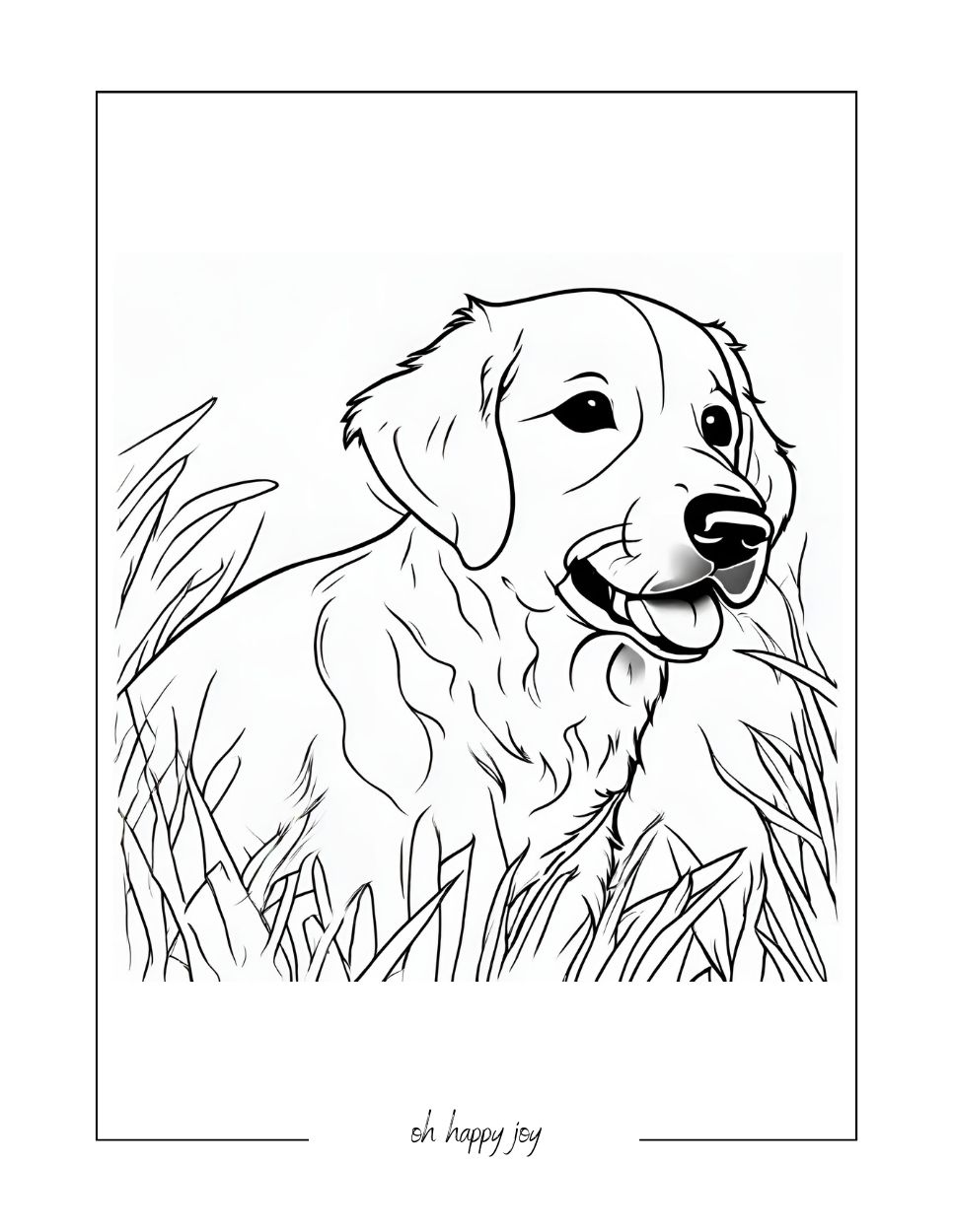 golden retriever in grass coloring page