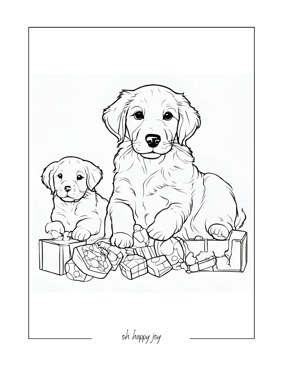 golden retriever mom and pup coloring page