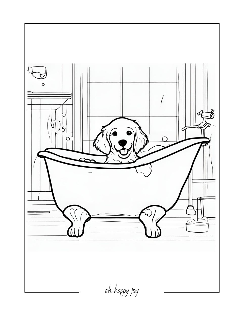 golden retriever pup in the tub printable