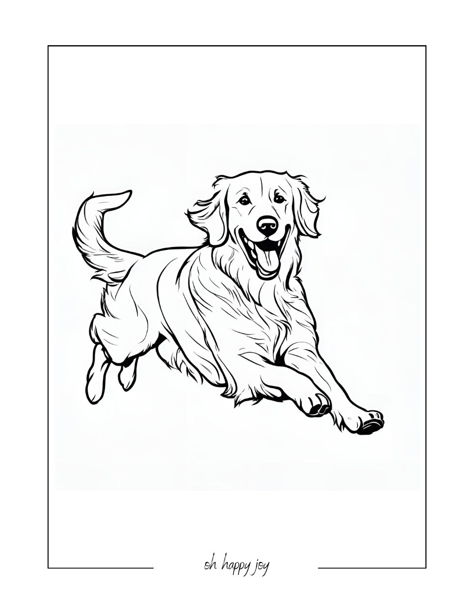 golden retriever running coloring page