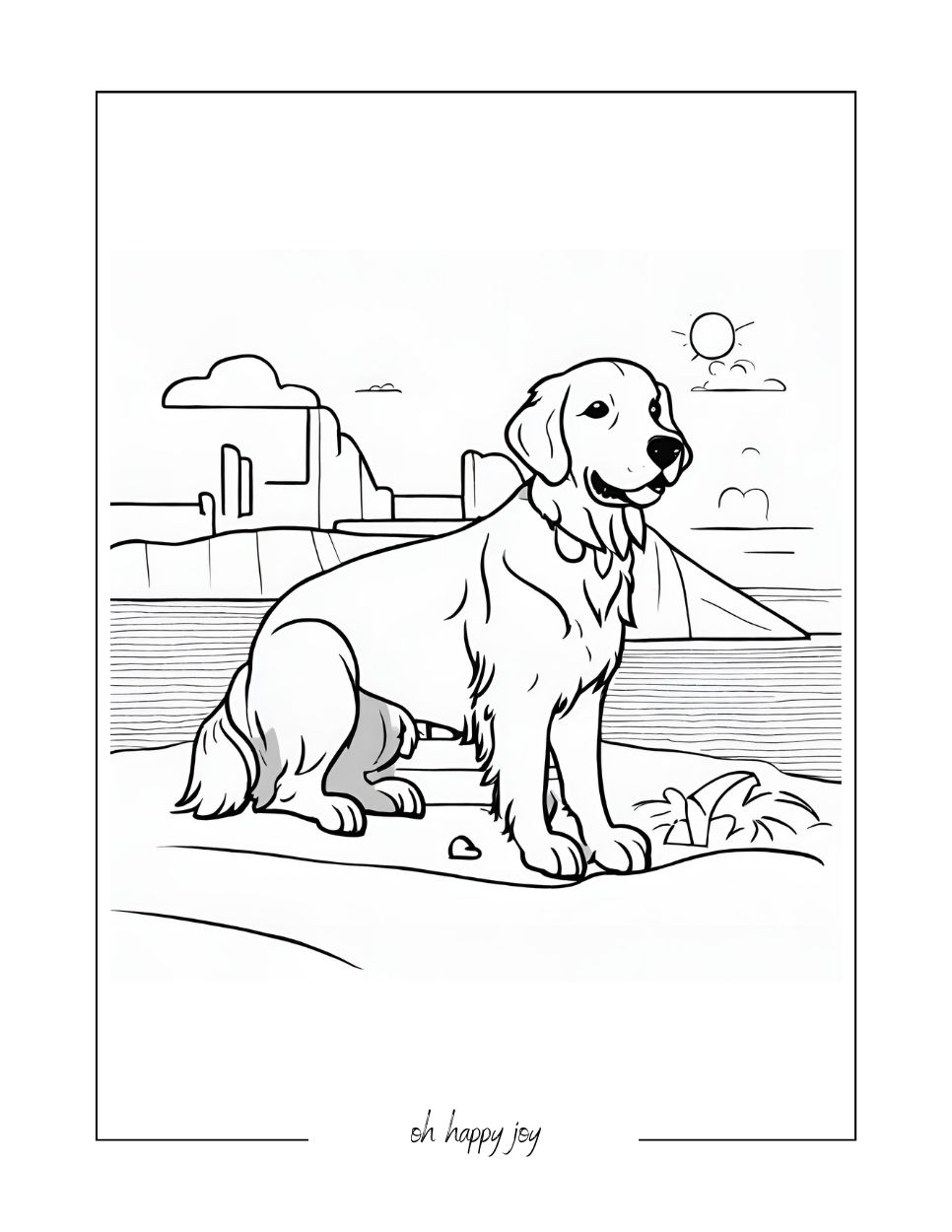 golden retriever vacation coloring page