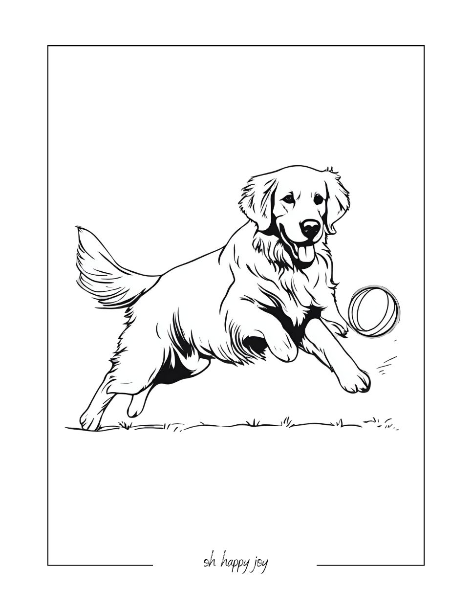golden retriever with ball coloring page