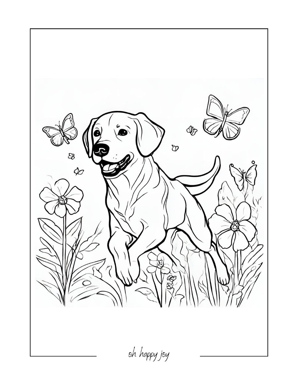 labrador retriever and butterflies coloring page