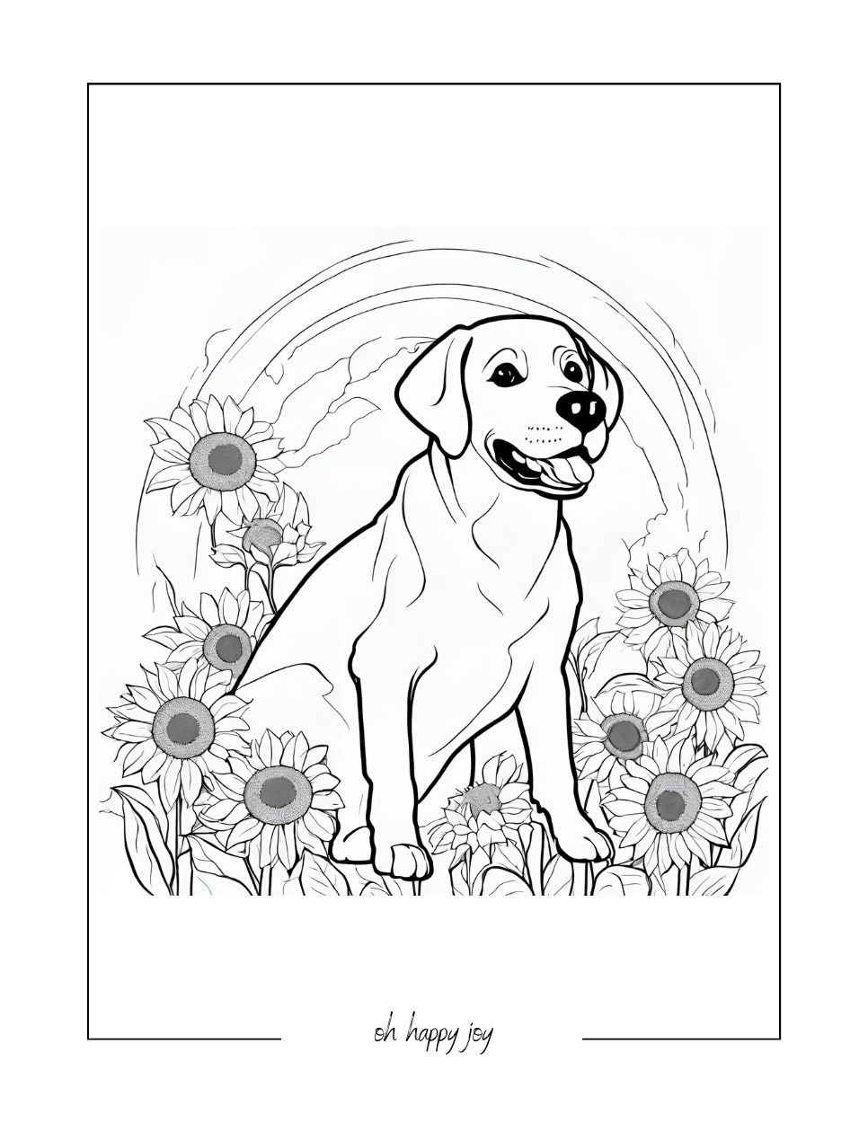 labrador retriever sunflowers coloring page