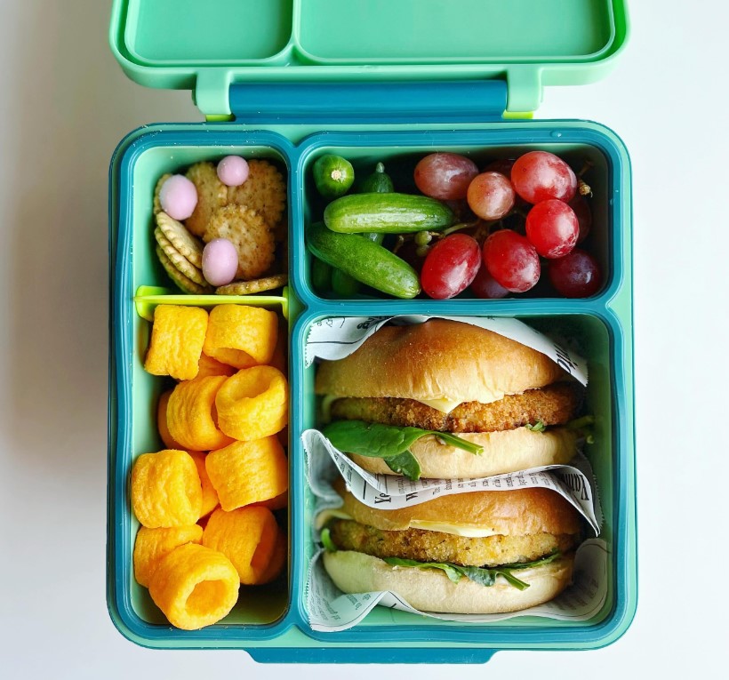 Chicken Burger Kids Lunch Box Idea - School Bento Lunch