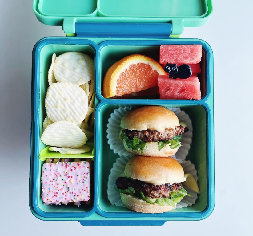 MIni Burger Kids Bento Box Lunch Idea - School Bento Lunch